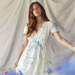 CHRISTY DAWN TIE-DYE  BLUE/WHITE PRINT MIDI PULL-ON DESIGN SZ SMALL